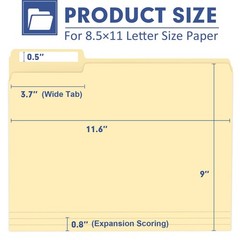 Letter Size Manila File Folders 100 Pack Heavy Duty 1/3 Cut Tab