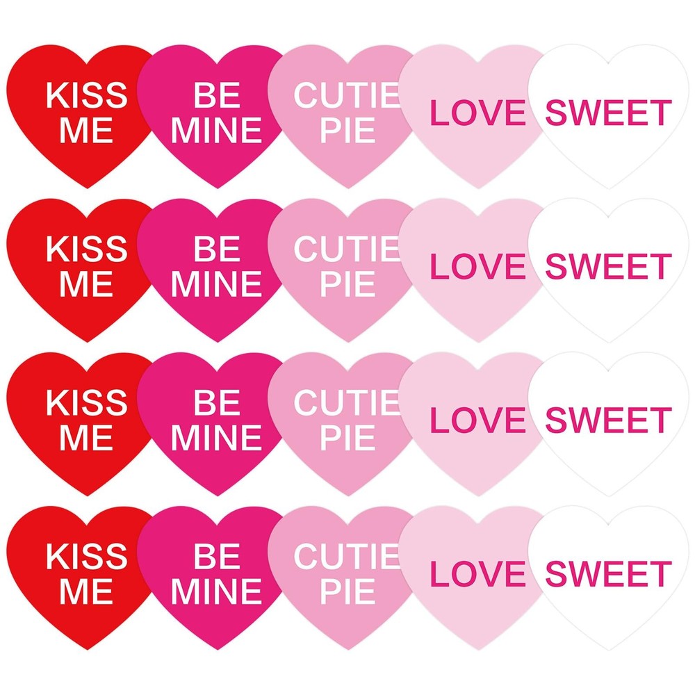 50 Pcs Valentine’s Day Heart Cutouts Cut-Outs Red Pink White Conversation Heart