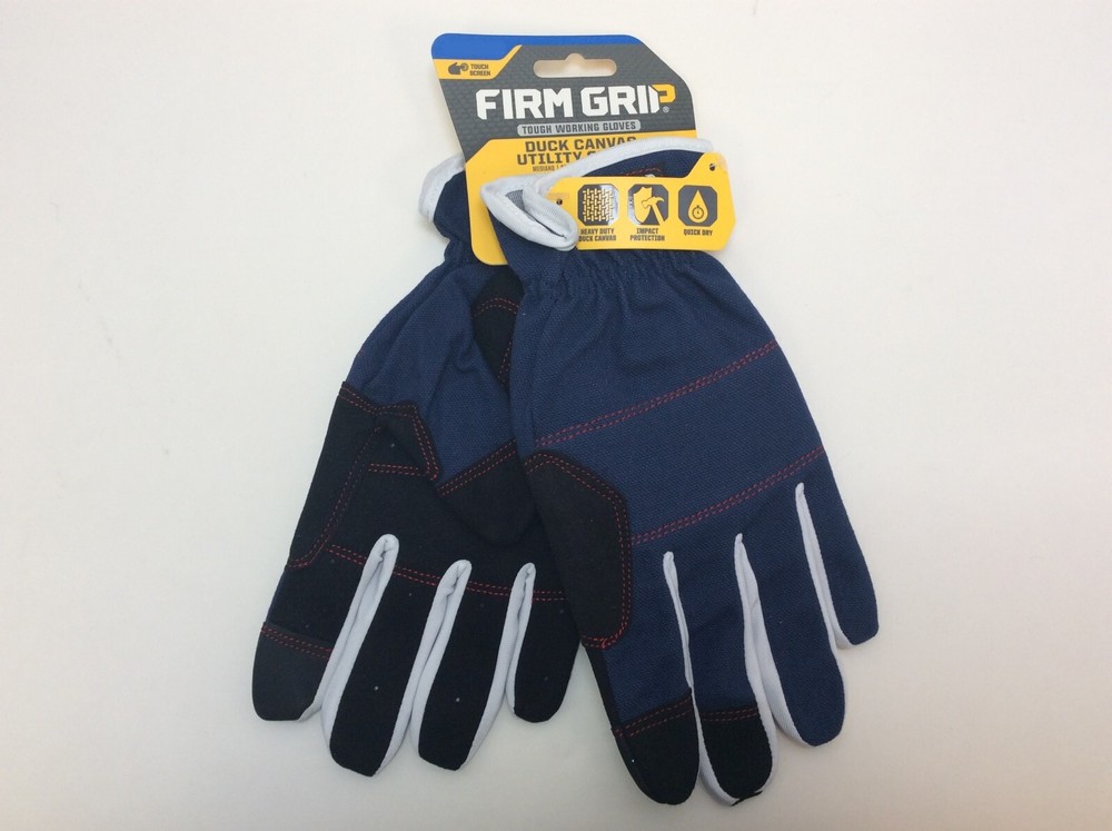 Firm Grip Heavy Duty Utility Gloves, Touch Screen, Duck Canvas, Navy Blue