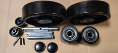 Pallet Jack/Truck Poly Wheels Full Set with Axles, Bearings, Entry Rollers, Caps
