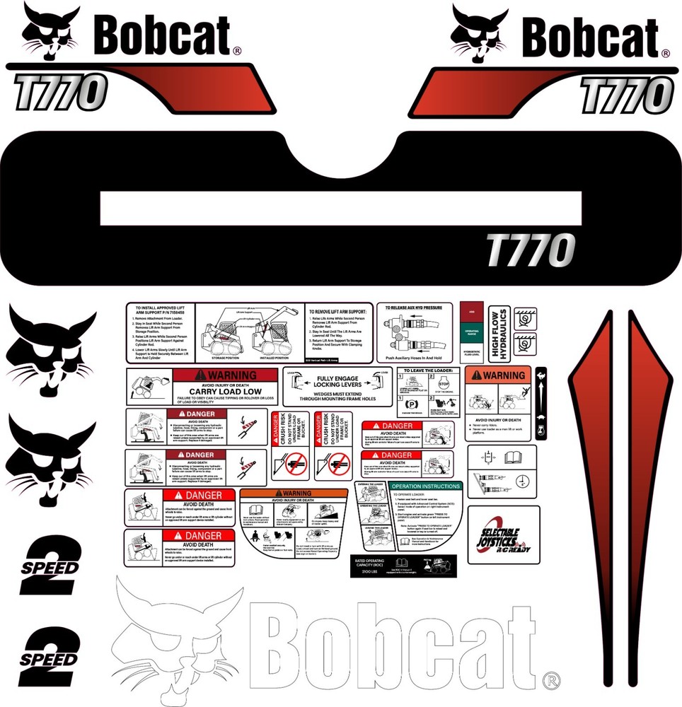 Fits Bobcat T770 Decal Kit Skid Steer / safety decals 3M VINYL / FREE SHIPPING