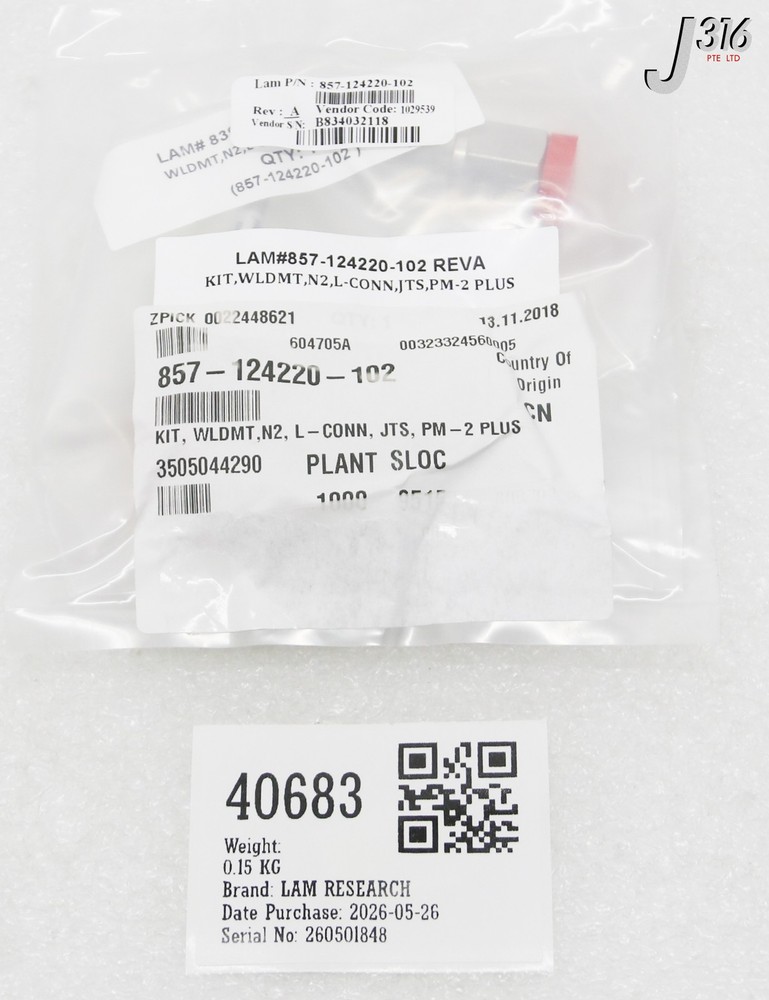 40683 LAM RESEARCH KIT, WLDMT, N2, L-CONN, JTS, PM-2 PLUS (NEW) 857-124220-102