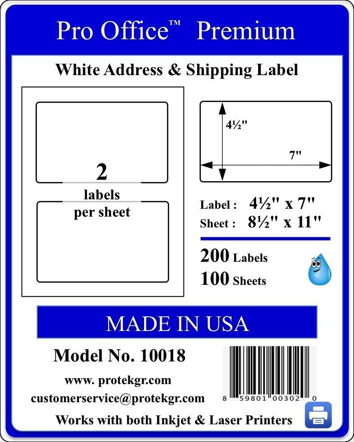 400 Wing Office Premium Shipping Label Self Adhesive Half Sheet 7 x 4.5 USA MADE