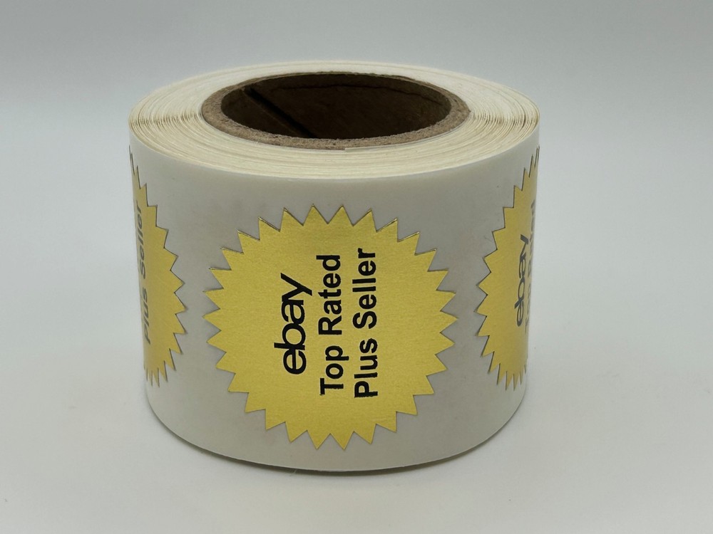 ebay TR Plus Seller badge bright gold foil 1.5″ starburst label sticker 250/rl