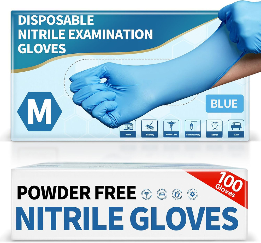 Medguy Medical Blue Nitrile Disposable Exam Gloves, 4 Mil 100 Pcs Powder-Free La