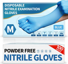 Medguy Medical Blue Nitrile Disposable Exam Gloves, 4 Mil 100 Pcs Powder-Free La