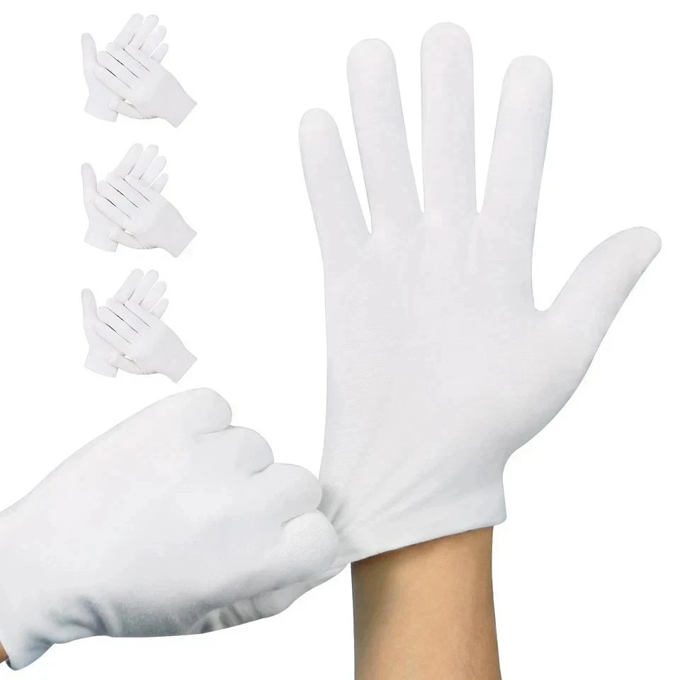 3 Pairs White Cotton Gloves for Dry Hands Sleeping, Moisturizing Spa Lotion Glov