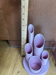 1980s Multi Cylinder Desk Caddy Organizer & Letter Divider Pink Acrylic Scarce