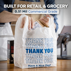 1/6 Large 0.51 Mil Thank You Bags 22×6.5×11.5 White Grocery Shopping Bulk