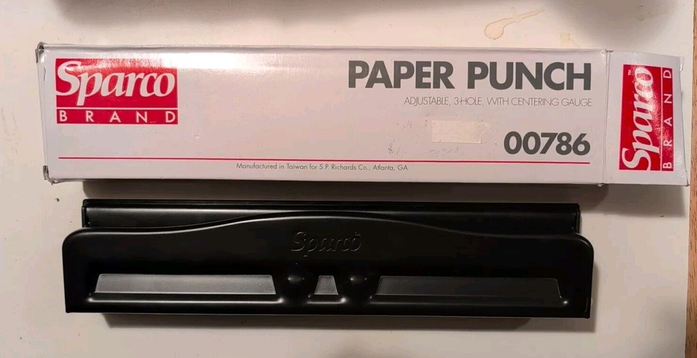 Sparco Full-Size Adjustable 3-Hole Paper Punch with Centering Gauge, #00786