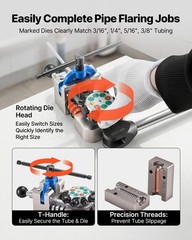 Hardened Carbon Steel Flaring Kit: 45° Die Head, 4 Sizes, Tube Cutter Included