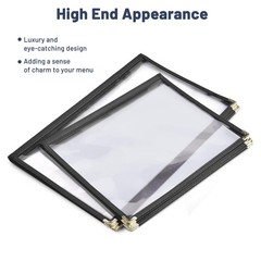 WeChef 20 Pack 8.5″x14″ 4 Page 8 View Menu Covers Black Trim Restaurant Cafe