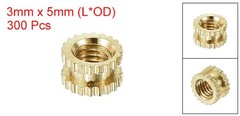 M3 x 3mm(L) x 5mm(OD) Female Thread Brass Knurled Threaded Insert, 300Pcs