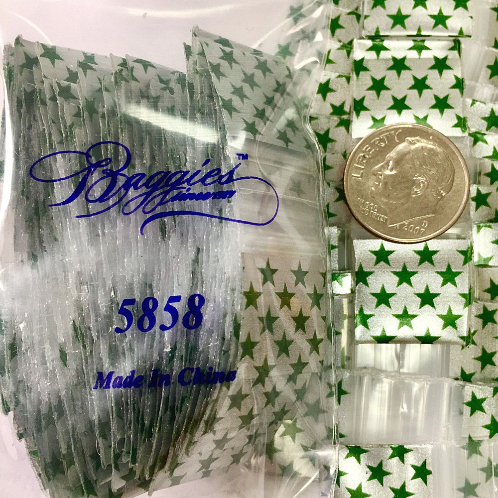 BaggiesSince1987- MINI ZipSeal DESIGNBAGS 1000PCS GREEN STAR SILVER, 👀Details🔽