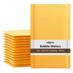 50Pcs Bubble Mailers, 4X8 Inches Self Seal Kraft Poly Mailers, Padded Envelopes