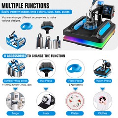 8 in 1 Heat Press Machine Digital Transfer Sublimation T-Shirt Mug Hat Plate Cap