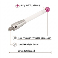 4Pcs For Renishaw A-5000-3709 CMM Probe Stylus 50mm-Ceramic Stem – 6mm Ball NEW
