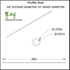 Aluminum Spacer-Tubing- 3/8″ OD x 1/4″ ID x 36″ Long–Fits M6 or 1/4″ Bolts