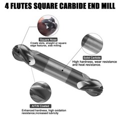 2PCS 4 Flute 1/2″ Solid Carbide Ball Nose End Mill – Double End – AlTiN Coated
