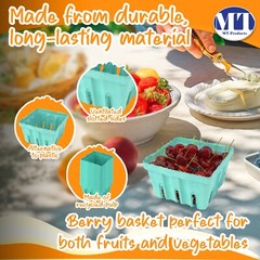 MT Products 1 Quart Green Pulp Vented Berry Produce Basket – Pack of 15