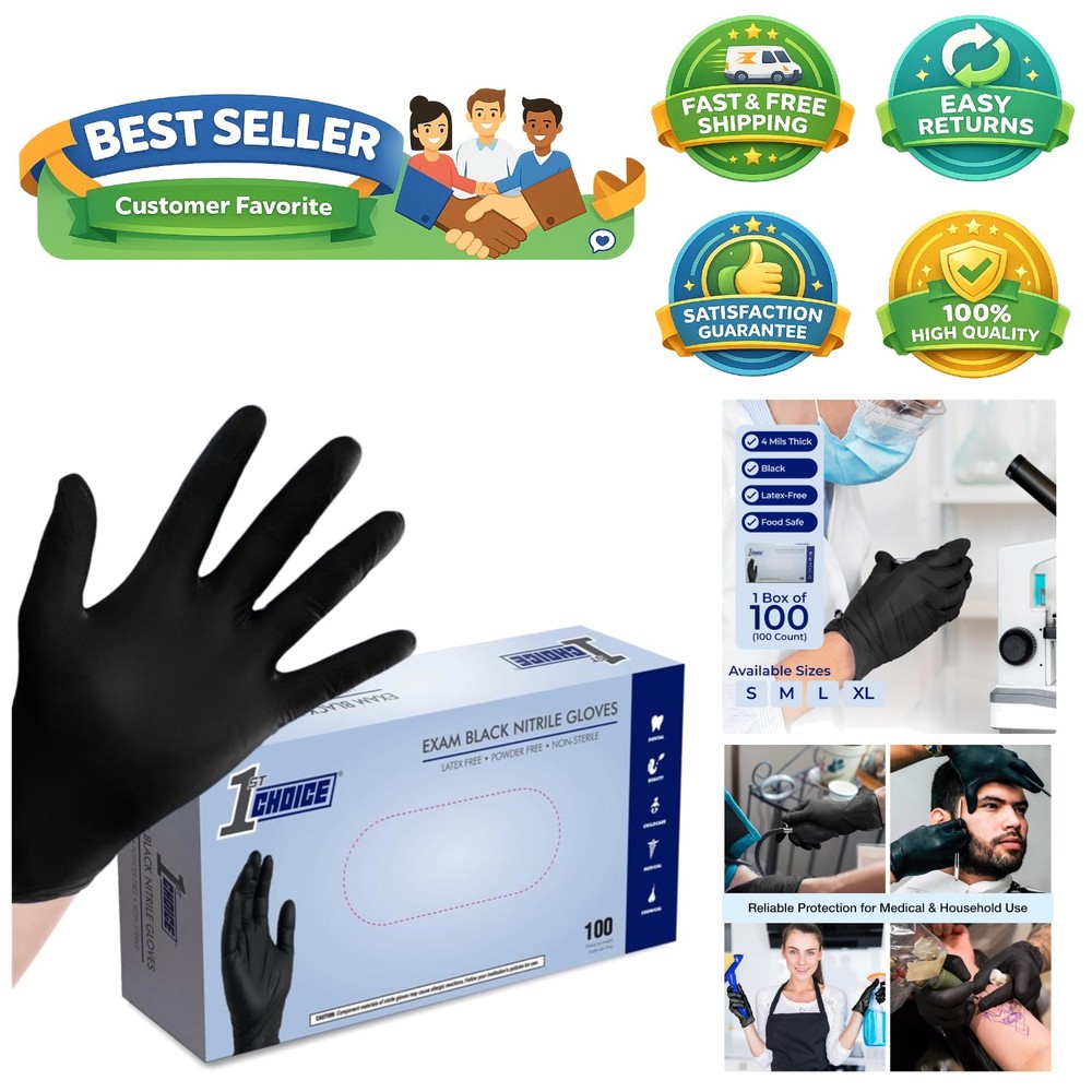 Professional Black Nitrile Gloves, Disposable – 100 Count for Cooking & Cleaning