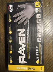SAS Raven Black Nitrile Gloves Powder Free New 7mil Version (100 Gloves Per Box)