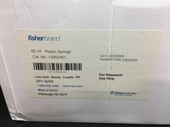 Fisherbrand Cat No 14955461 Plastic Syringe 60mL Lot 2 PKS