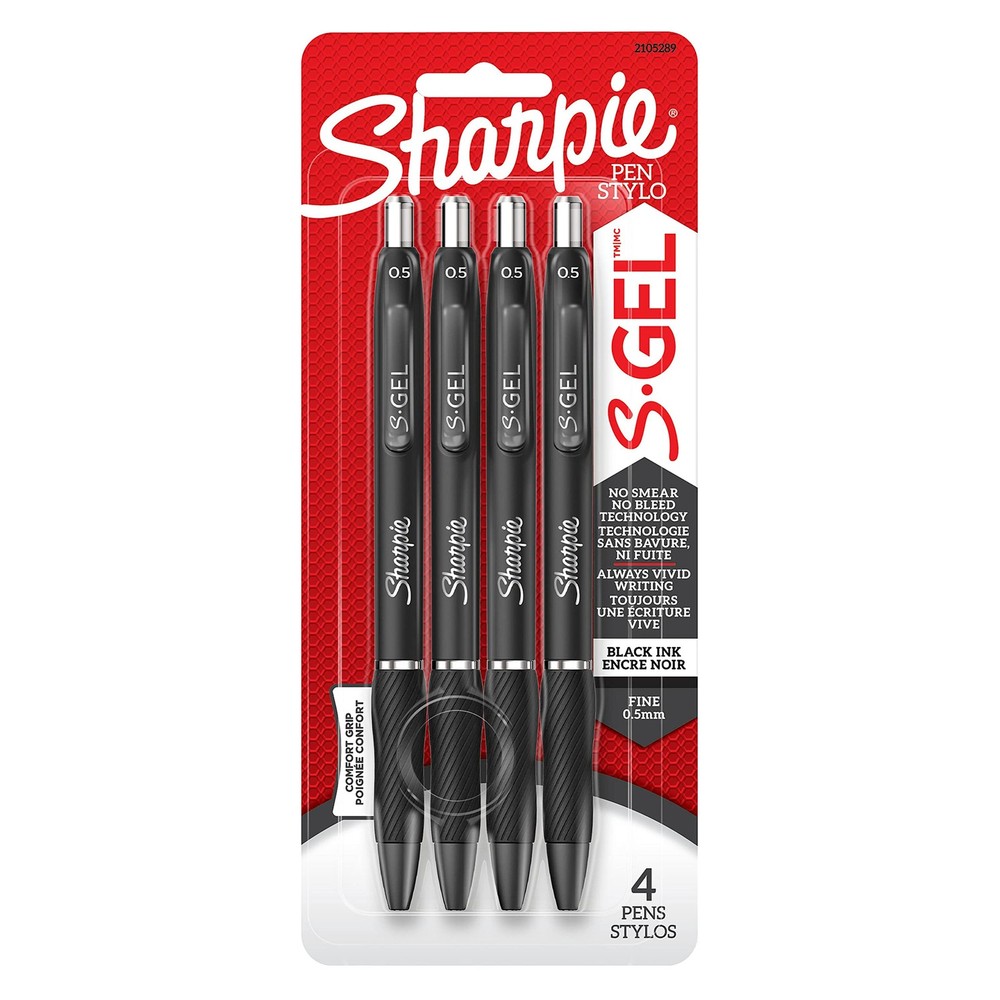 Sharpie S-Gel, Gel Pens, Fine Point (0.5mm), Black 1 Count (Pack of 4),