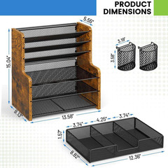 13.58 In. W X 15.04 In. H Brown Wood Metal Retro Mesh Desk Organizer with Drawer