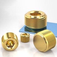 Brass Pipe Plug Male Thread Hexagon Internal Head Socket Fitting Brass Cap Bung