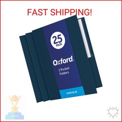 Oxford Twin-Pocket Folders, Textured Paper, Letter Size, Dark Blue, Holds 100 Sh