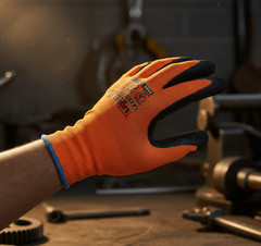 12 Pair Gasoline Orange Safety Gloves Latex Coated Grip Cut Resistant