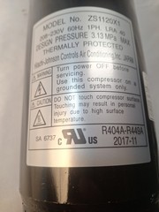 HITACHI-JOHNSON ZS1120X1 Scroll Compressor, 208-230V, 60Hz, 1PH