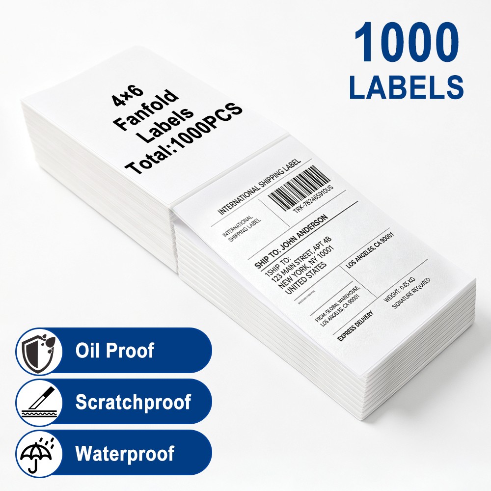 1000 labels 4″x6″ Direct Thermal Shipping Labels For Zebra & Rollo Printers
