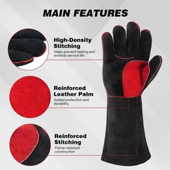 ARCCAPTAIN 16” Welding Gloves MIG TIG Welding Gloves Safety Gloves Black-Red