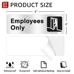Employees Only Sign,9 X 3 Inches Information Sign with Symbols,Brushed Aluminum