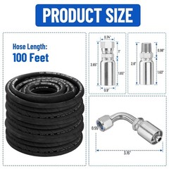 50FT 3/8″ Hydraulic Hose with 16PCS Hydraulic Hose Fittings, 2-Wire Braided Tube