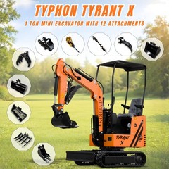 Free Ship TYPHON TYRANT X 1Ton Mini Excavator USA 13.5HP include 12 Attachments