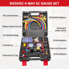 AC Gauges, AC Manifold Gauge Set for R22/R410A/R134A Refrigerant, 4 Way HVAC Ref