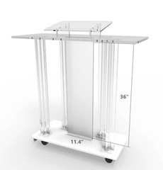 Returned Item Acrylic Wood MDF Podium W Casters Church Lectern School Pulpit
