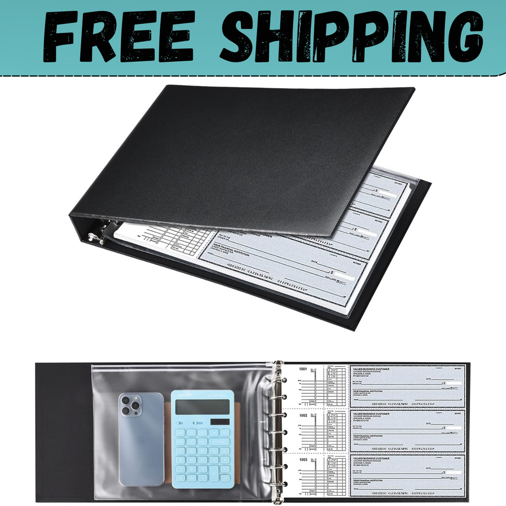 7 Ring Check Binder, 3-On-A-Page Business Checkbook Holder, 500 Checks Capacity,