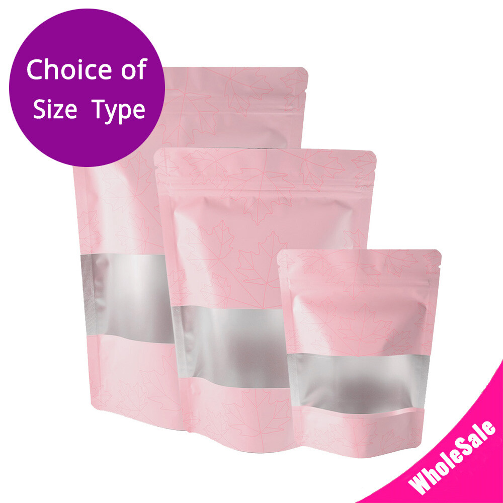 Assorted Size Matte Pink Foil Mylar Stand up Zip Lock Bag w/ Window P02
