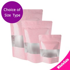Assorted Size Matte Pink Foil Mylar Stand up Zip Lock Bag w/ Window P02