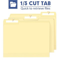 Letter Size Manila File Folders 100 Pack Heavy Duty 1/3 Cut Tab
