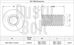 M2.5 x 3mm, Socket Button Head Screws, A2 304 18-8 Stainless Steel