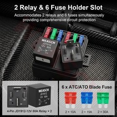 12V Pre-Wired Fuse Relay Box, 4-Pin 80A Relay Block and Kit, 2 Relays and 6 ATC/