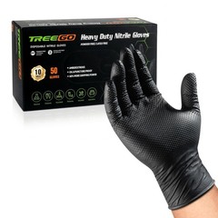 TREEGO Black Nitrile Gloves 10 Mil Heavy Duty Rubber Gloves – Raised Diamond Tex