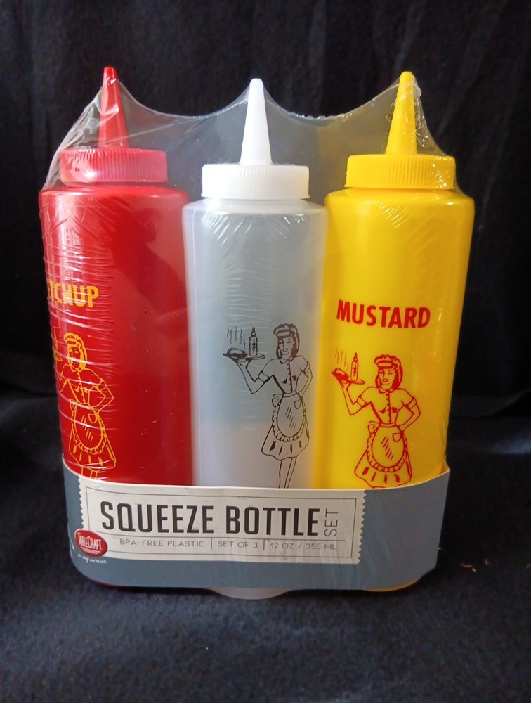 TableCraft 3-Pc Nostalgia Squeeze Bottles12oz EA Ketch/Must Mayo Hand Wash Only