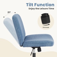 Office Desk Chair Wide Seat Swivel Adjustable Height Armless Blue Fabric