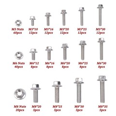 240Pieces M6 M5 M8 Flanged Bolts Nuts Kit 304 Metric Flanged Hex Screws Nut
